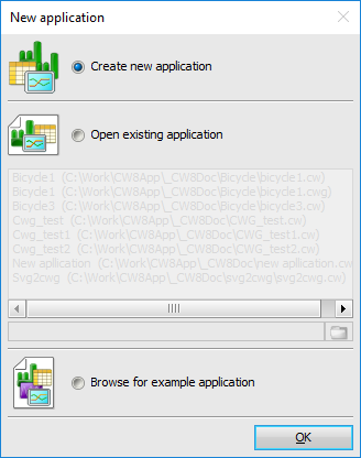 New application creation window