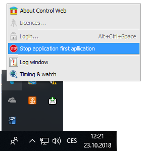 Menu of the of the ControlWeb running application