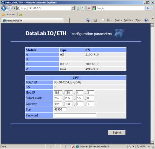 DataLab IO configuration using standard WWW browser
