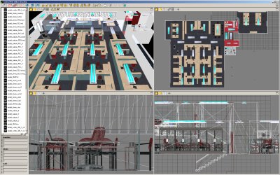 obr.3: Editor 3D scény s několika otevřenými pohledy ve vývojovém prostředí systému Control Web