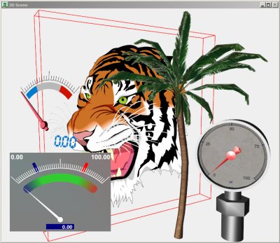 SVG obrzek a 2D pstroje vloen do 3D scny.