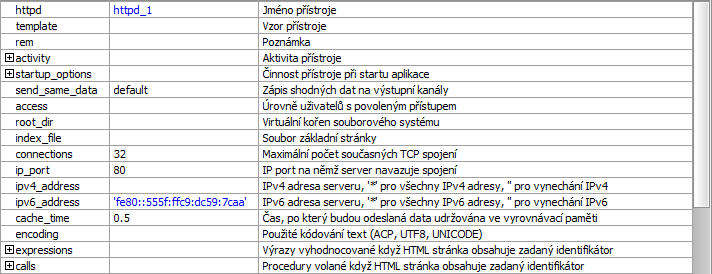 Parametry pstroje httpd