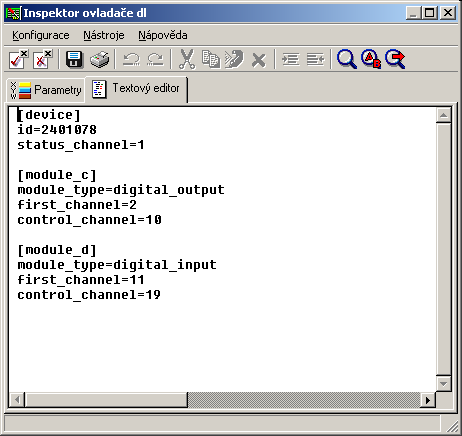 Textov podoba parametrickho souboru vkonfiguranm nstroji