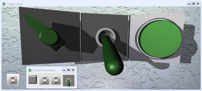 Obr. 3: Virtuální přístroje 2D a 3D přepínačů umístěné ve scéně nebo v panelu