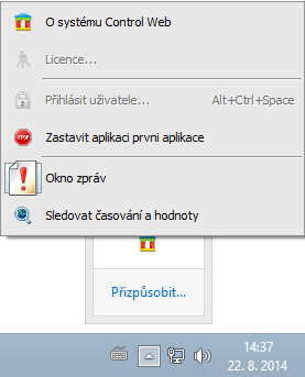 Menu bc aplikace systmu ControlWeb