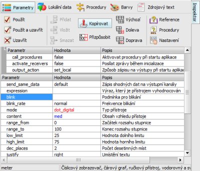 Inspektor pstroje vpohledu Parametry