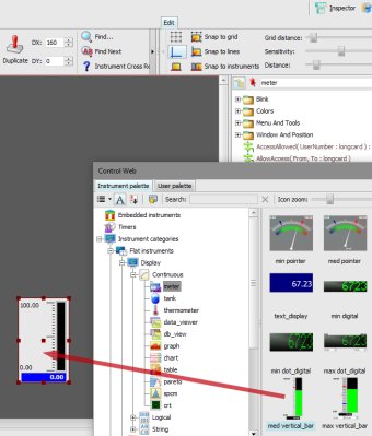 Dropping of the instrument in the area of the visual editor