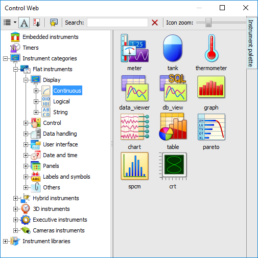 Instruments palette displaying flat instruments to display continuous values