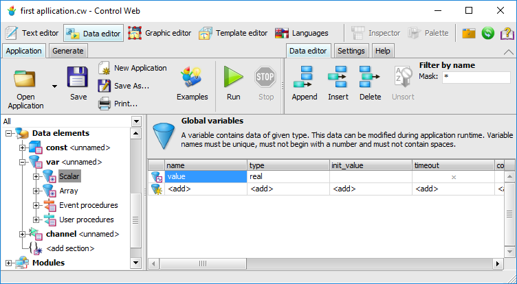 Newly defined variable value of the type real