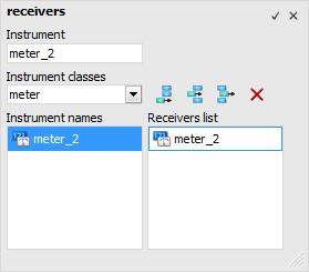 Auxiliary pop-up window of the inspector for editing of the parameter receivers