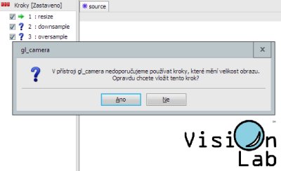 Pi vloen kroku mncho velikost obrazu do etzce strojovho vidn se objev dialog s tmto varovnm