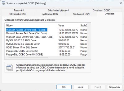 Sprvce zdroj dat ODBC (64bitov) v esk verzi Windows
