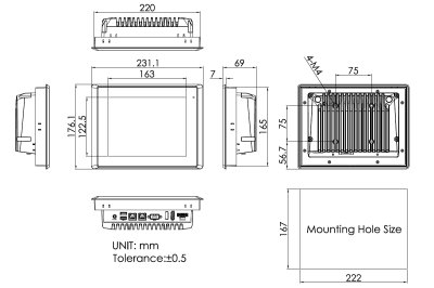 DataLab PC/LCD  rozmrov vkres (ktovn v milimetrech)