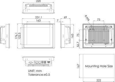 DataLab PC/LCD — rozměrový výkres (kótování v milimetrech) DataLab PC/LCD — rozměrový výkres (kótování v milimetrech)