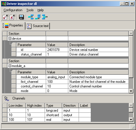 Driver parameter editing