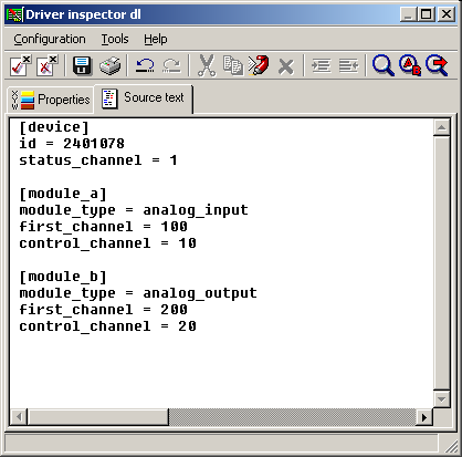 The parameter file in the text form